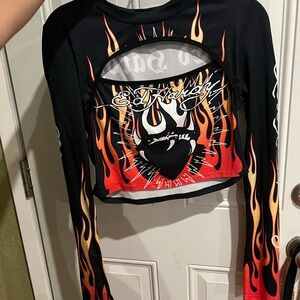 Ed Hardy Black and Red Flame Women's Top